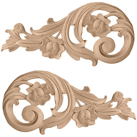 Ekena Millwork 7 1/2"W x 3 1/2"H x 1/2"D (Each Side) Small Rose Scrolls (Pair), Rubberwood PR ONL07X03X01RORW